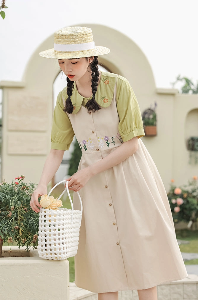 Wild Garden Button Pinafore Dress (3 Colors)