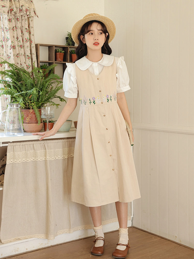 Wild Garden Button Pinafore Dress (3 Colors)