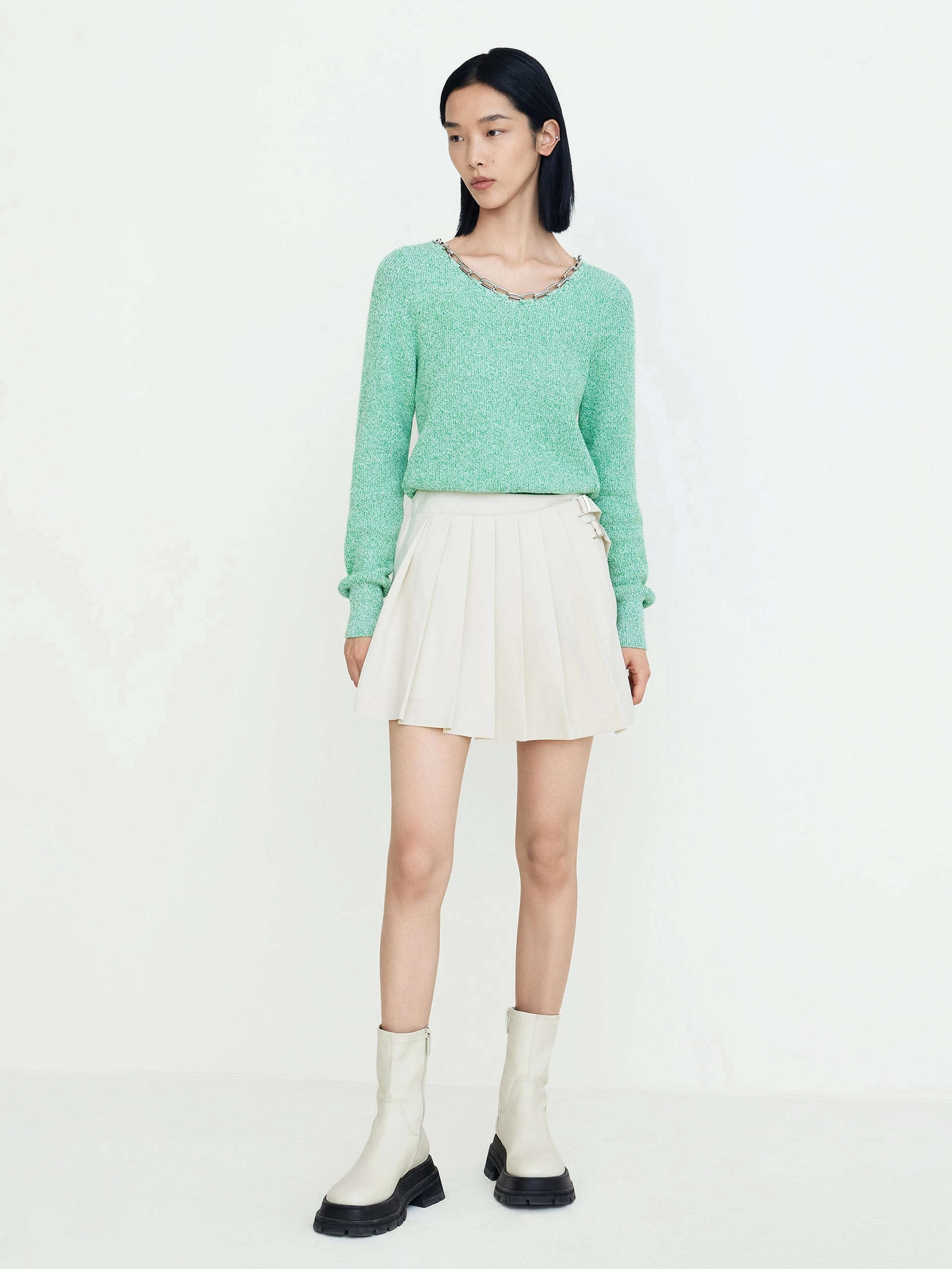 Wool Blend Chain Knot Pullover