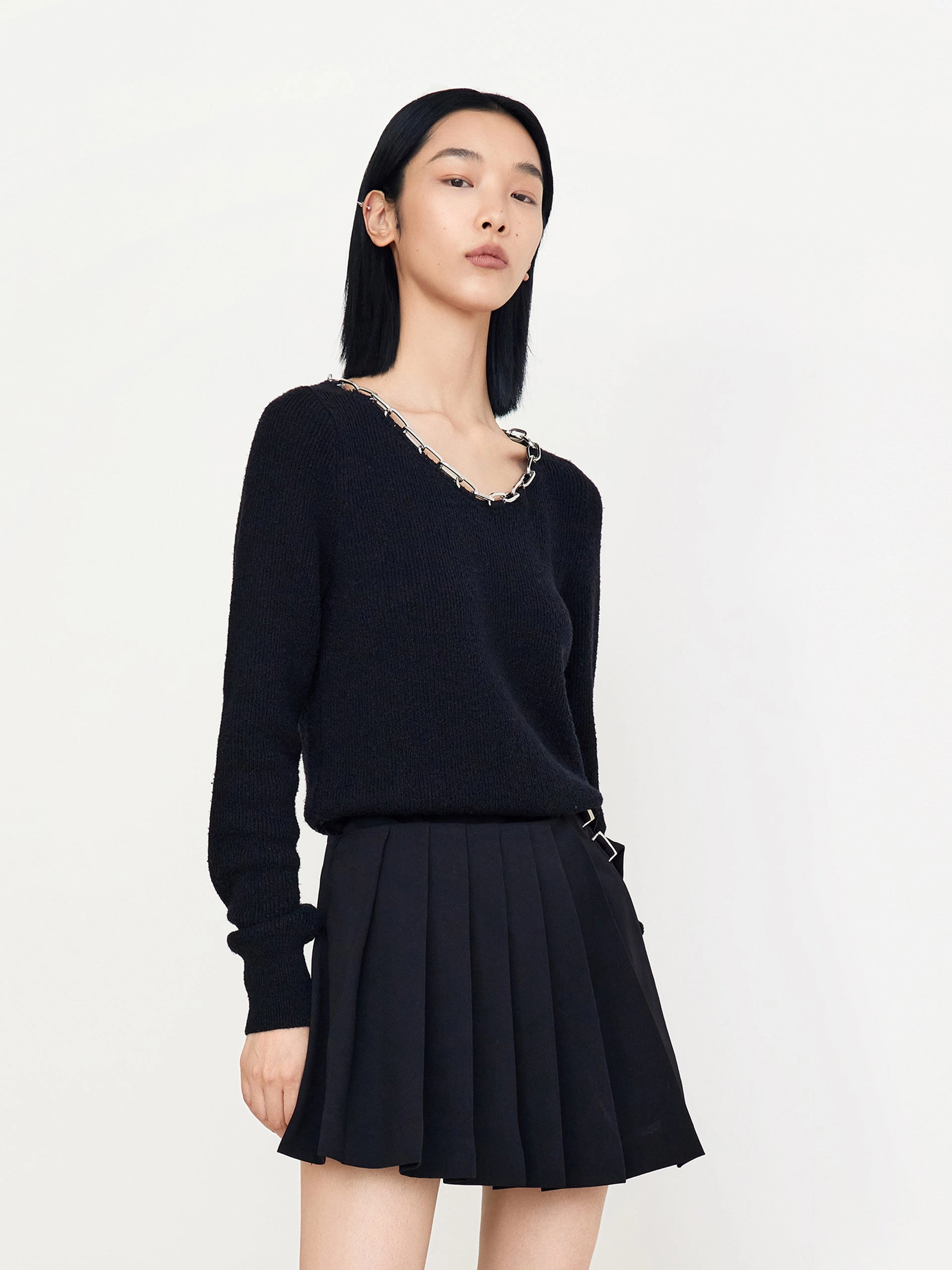 Wool Blend Chain Knot Pullover